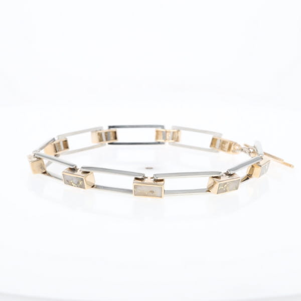 Gold Quartz Bracelet Rectangle Link Inlaid with Toggle Clasp G2
