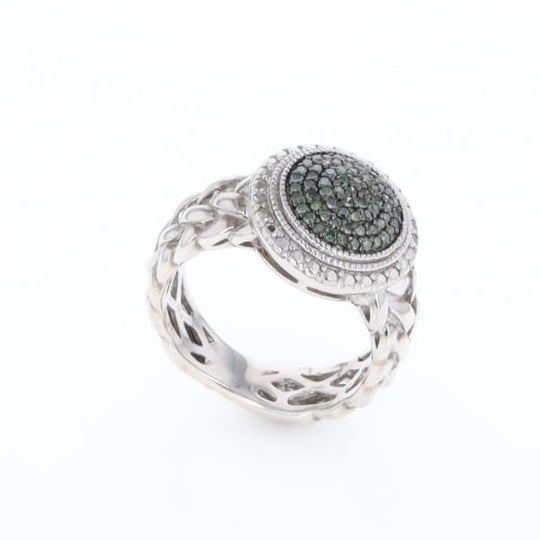 Green Diamond Braided Cluster Ring