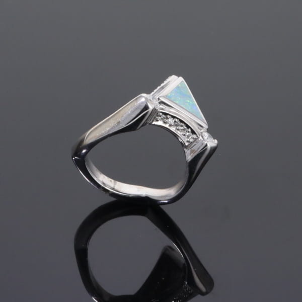 Opal Rings Triangle Inlaid Design with .31ctw Round Diamonds