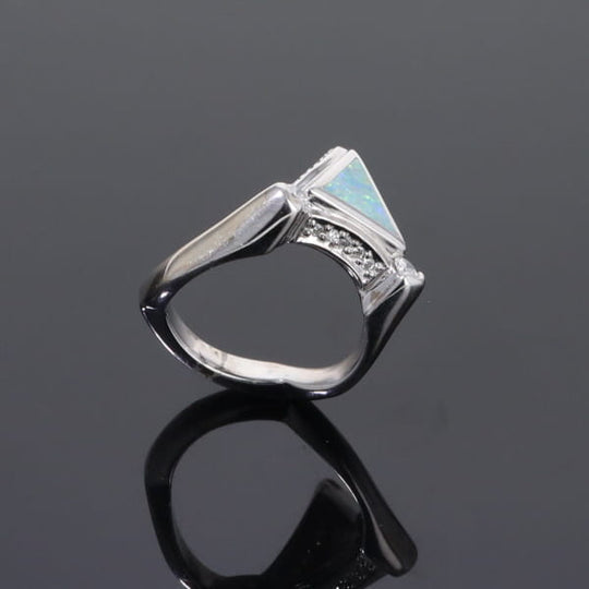 Opal Rings Triangle Inlaid Design with .31ctw Round Diamonds