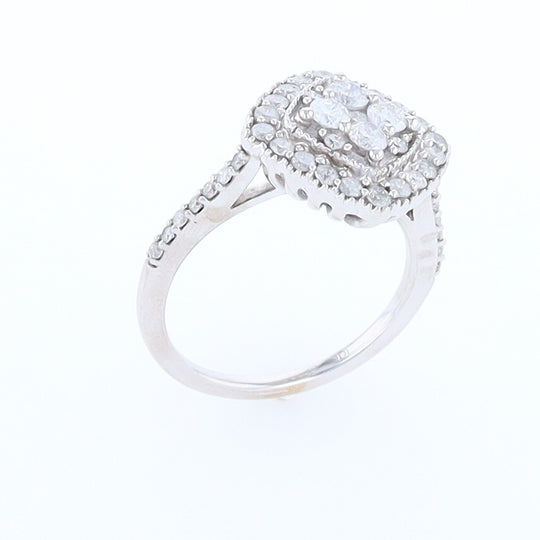 Square Diamond Cluster Milgrain Ring White Gold