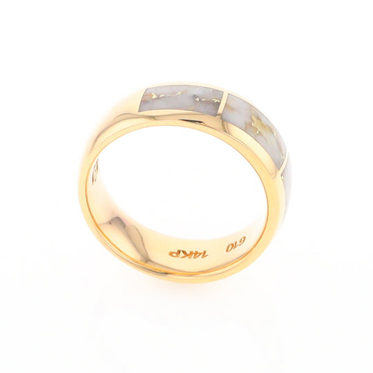 Gold Quartz Ring 3 Section Rectangle Inlaid Design Band