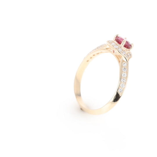 Peaked Halo Pink Tourmaline & Diamond Engagement Ring