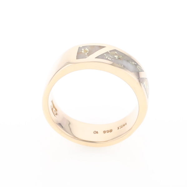Gold Quartz Ring, 3 Section Inlaid Design