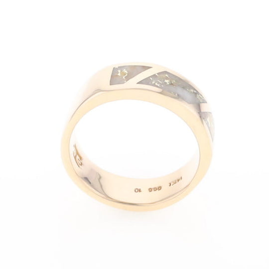 Gold Quartz Ring, 3 Section Inlaid Design