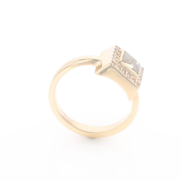 Gold Quartz Ring Square Inlaid Halo .14ctw Diamonds Design