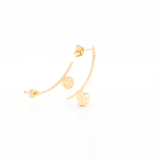 Gold Quartz Earrings Round Inlaid Curved Bar Design