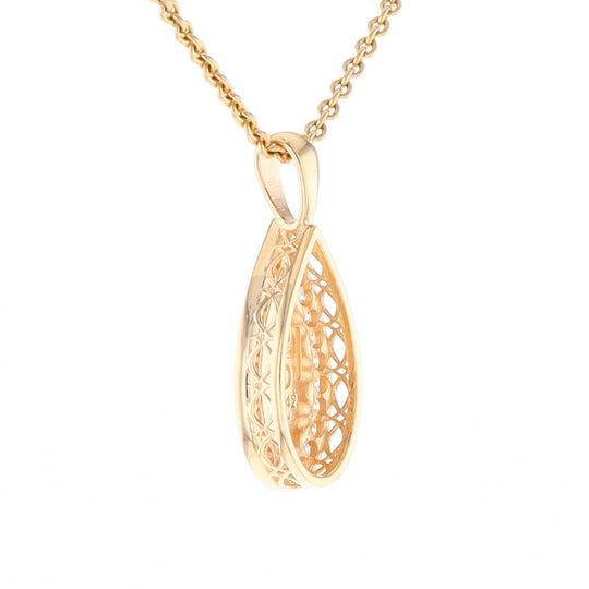 Gold Quartz Pendant Tear Drop Inlaid .42ctw Diamond Halo Design