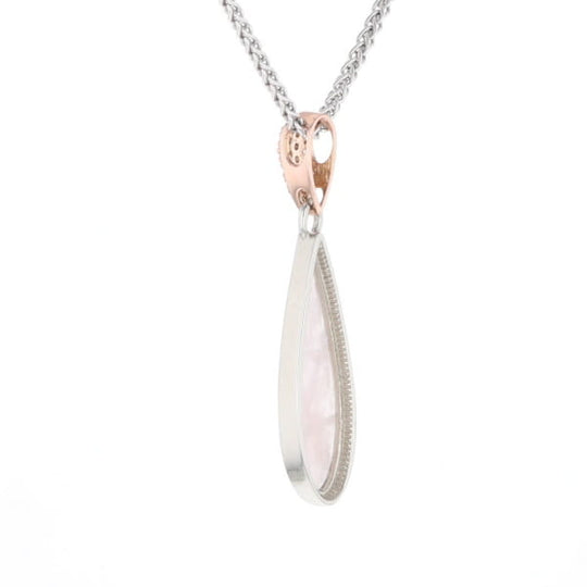 Rose Quartz Teardrop Inlaid Pendant with .11ctw diamonds