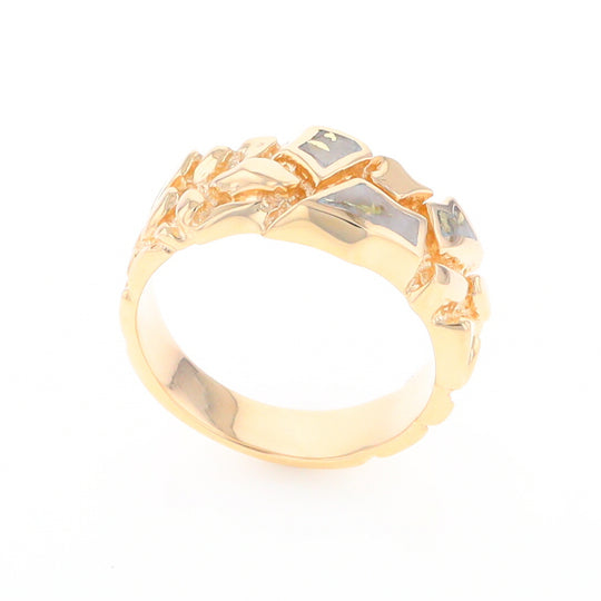 Gold Quartz Ring 3 Section Inlaid Nugget Design Band