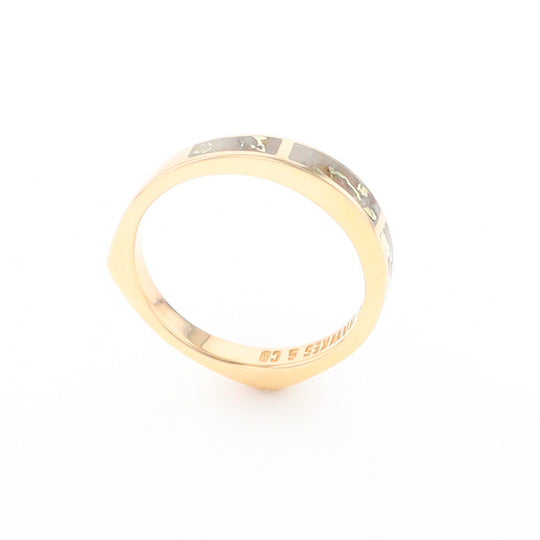 Gold Quartz Ring 3 Rectangle Section Inlaid Band