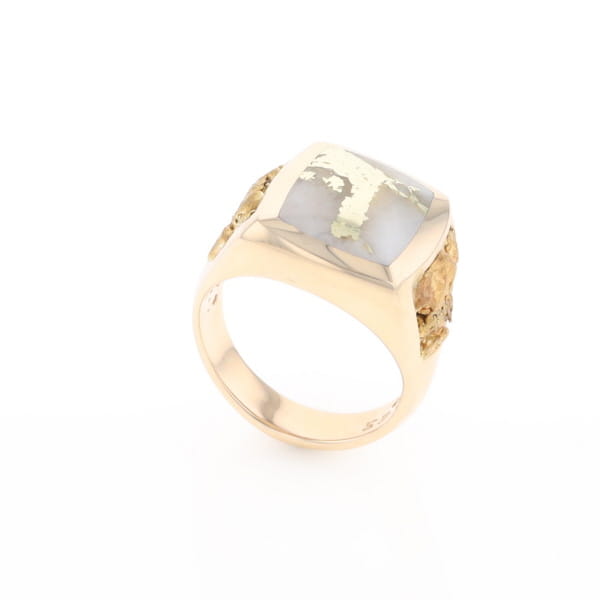 Gold Quartz Ring Double Side Natural Nuggets Rectangle Inlaid Center G1