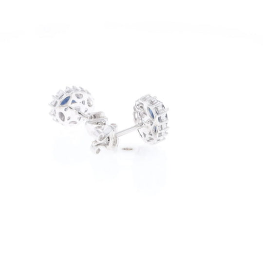Oval Blue Sapphire Earrings With Halo