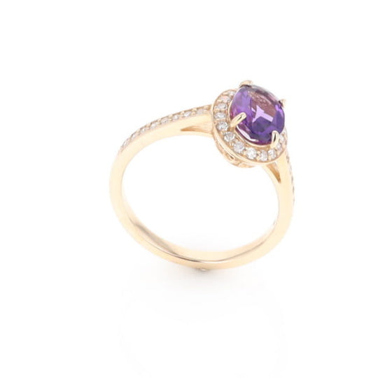 Oval Amethyst with Diamond Halo Ring