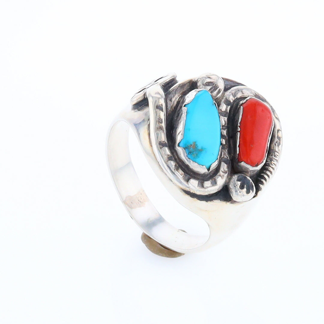 Coral and Turquoise Native Snake Ring