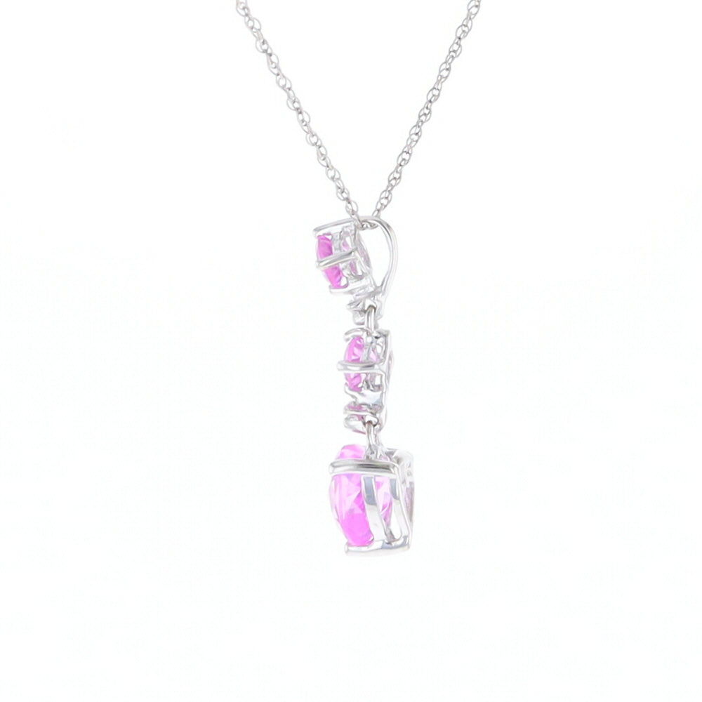 Synthetic Pink Sapphire Dangle Heart Necklace