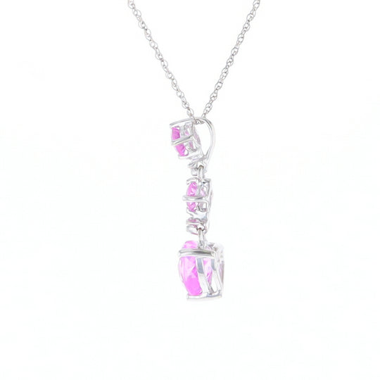 Synthetic Pink Sapphire Dangle Heart Necklace