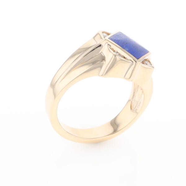 Natural Lapis ring diamond shape inlaid design with .16ctw round diamonds