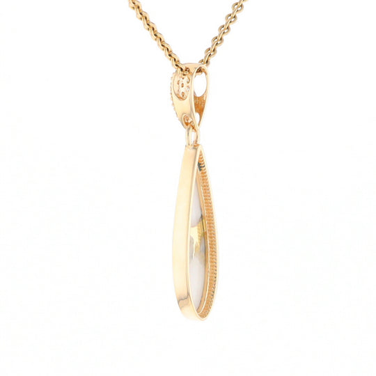 Gold Quartz Necklace, Tear Drop Inlaid Design with 0.11ctw Diamond Pave Pendant G2