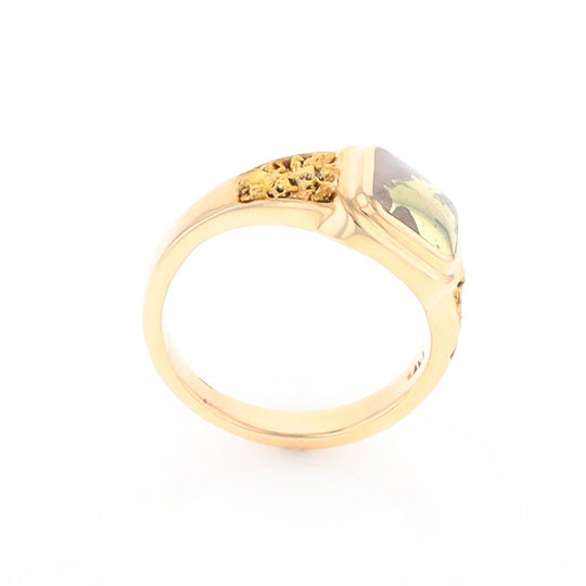 Gold Quartz Ring Square Inlaid Design Double Natural Nugget Sides