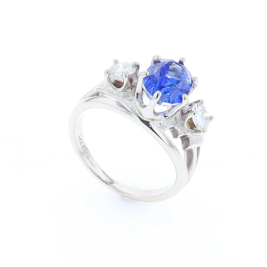 Oval Sapphire Ring with Diamond Side Accents