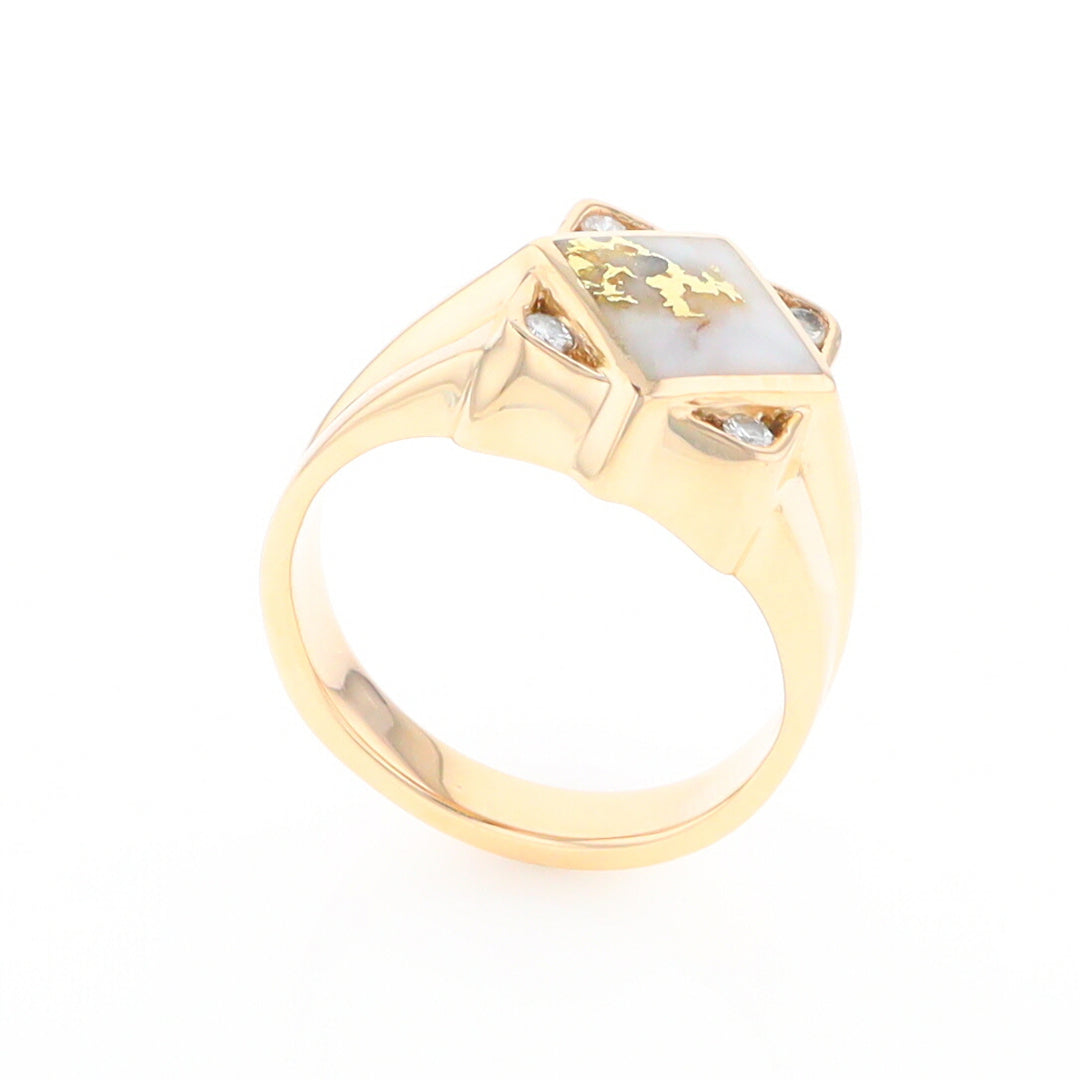 Gold Quartz Mens Ring with Diamond Accents