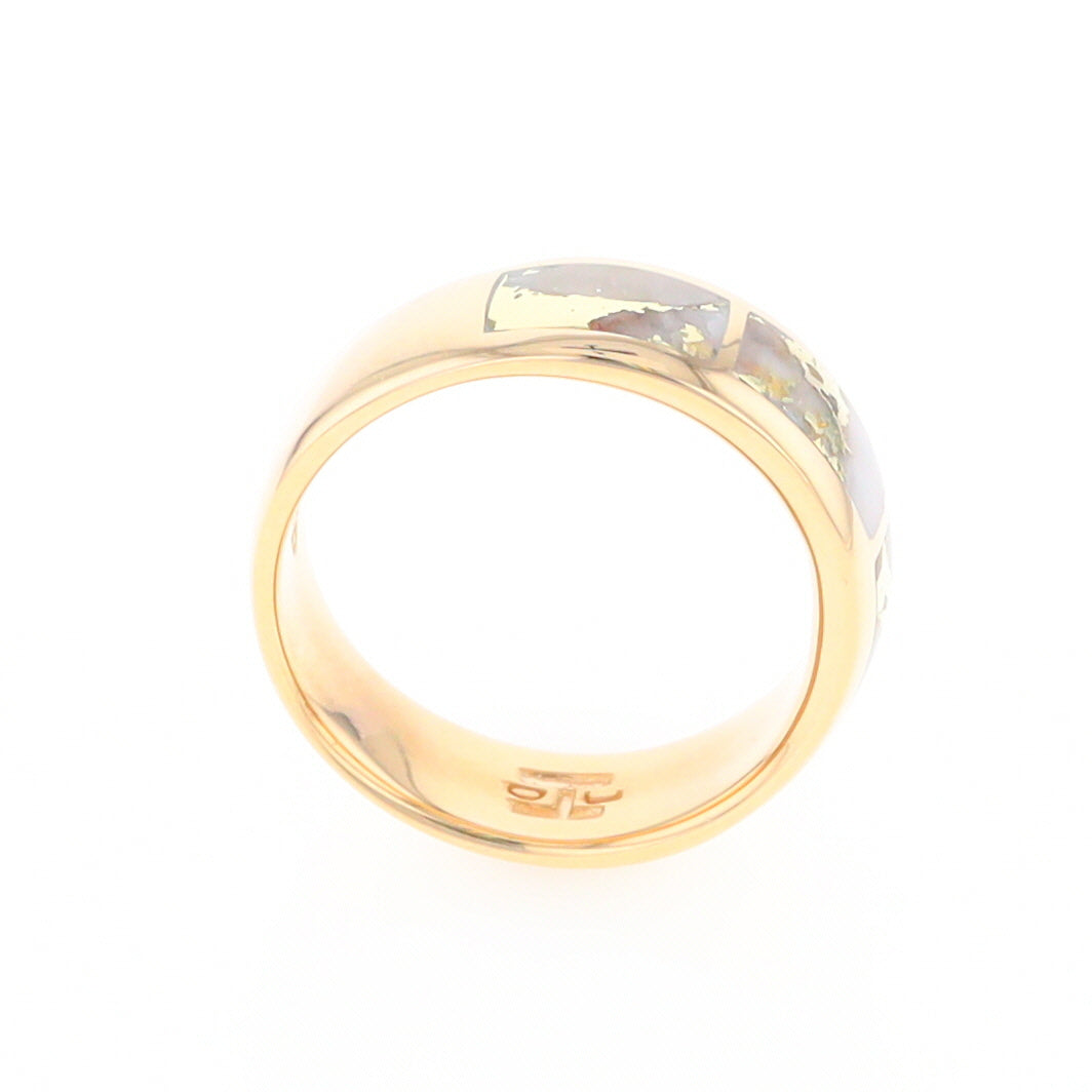 Gold Quartz Ring 3 Section Rectangle Inlaid Band