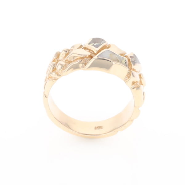 Gold Quartz Ring 3 Section Inlaid Nugget Design Band
