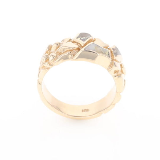 Gold Quartz Ring 3 Section Inlaid Nugget Design Band