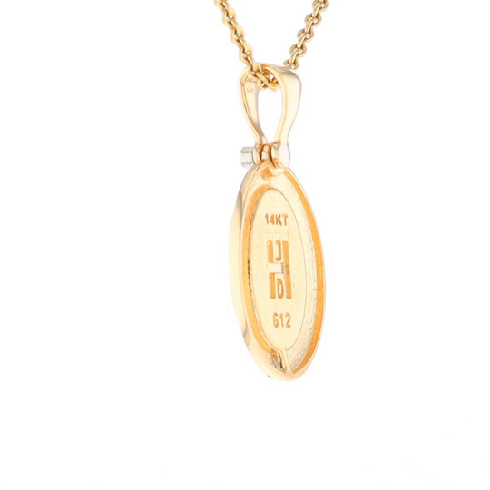 Gold Quartz Necklace Oval Inlaid Pendant with a .02ct Diamond