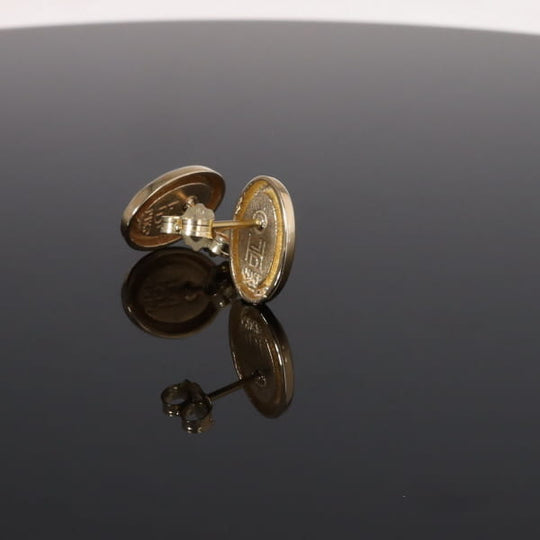 Opal Earrings Oval Inlaid Design Studs
