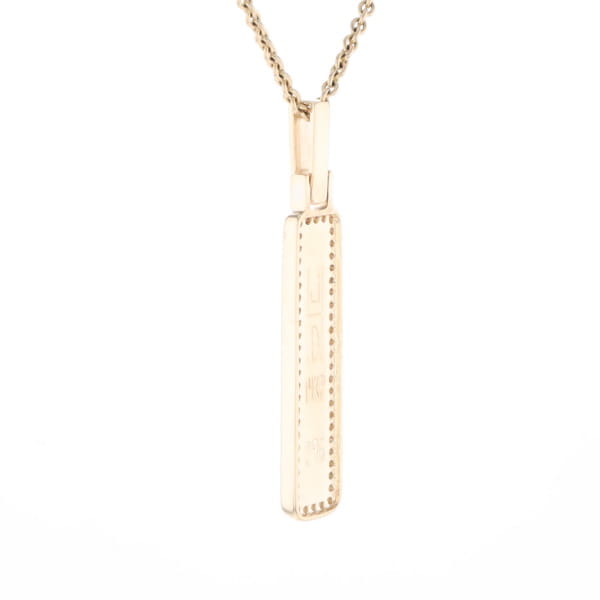 Gold Quartz Necklace, Rectangle Inlaid, .27ctw Diamond Halo Pendant