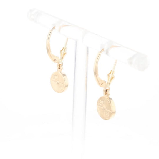 Gold Quartz Earrings Round Inlaid Design Lever Backs