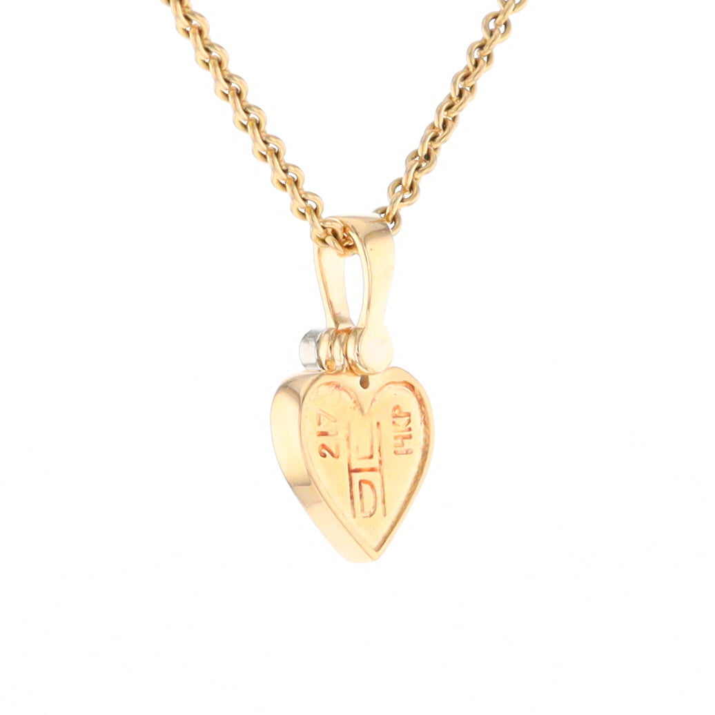 Gold Quartz Necklace Heart Inlaid Design Pendant with .02ct Diamond