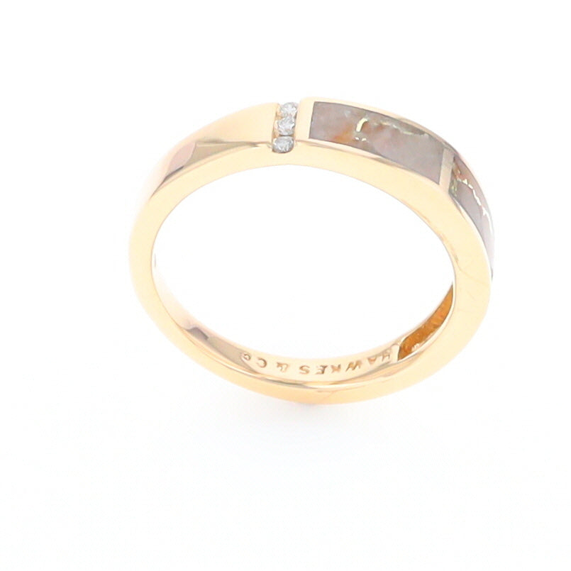 Gold Quartz Ring Double Inlaid Design with .03ctw Round Diamonds