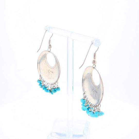 Stamped Silver Hook Earrings with Turquoise Dangles