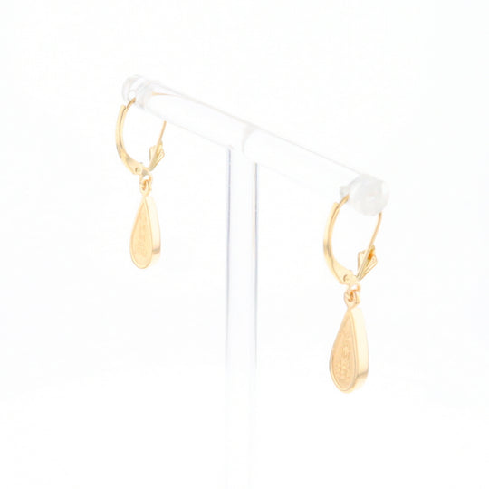 Gold Quartz Earrings Tear Drop Inlaid Lever Backs