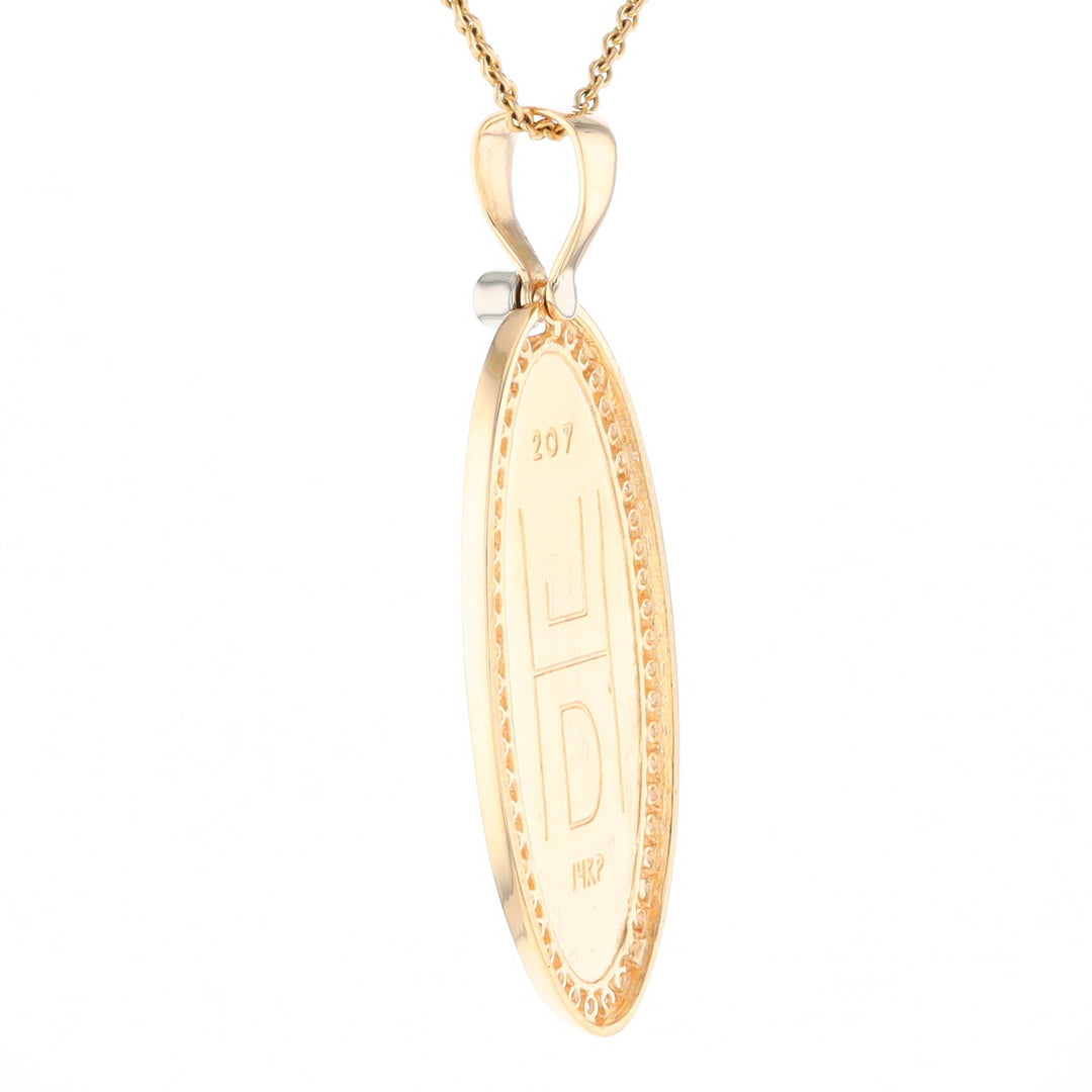 Gold Quartz Necklace 0.96ctw Halo Diamond Oval Inlaid Pendant