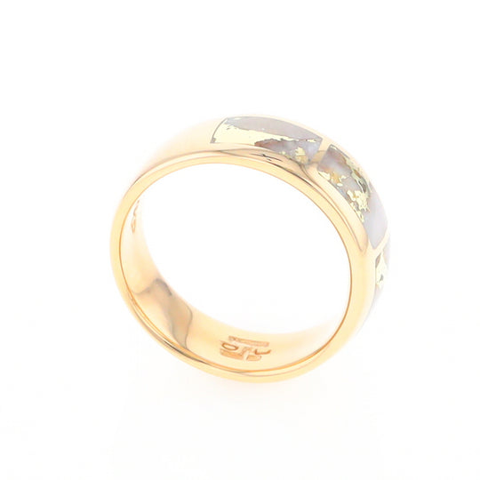 Gold Quartz Ring 3 Section Rectangle Inlaid Band