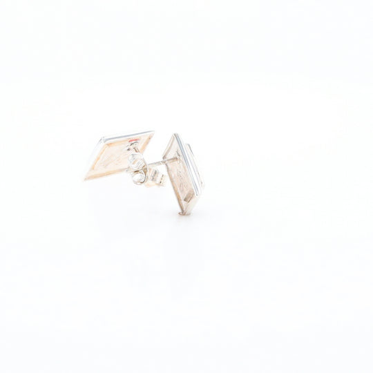 Sterling Silver Gold Quartz Inlaid Square Stud Earrings - G3