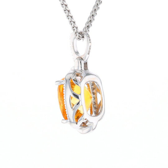 Checkered Citrine Diamond Halo Pendant