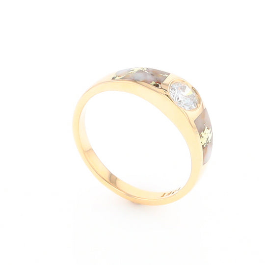 Gold Quartz Ring Double Sided Inlaid with a .61ct Round Diamond