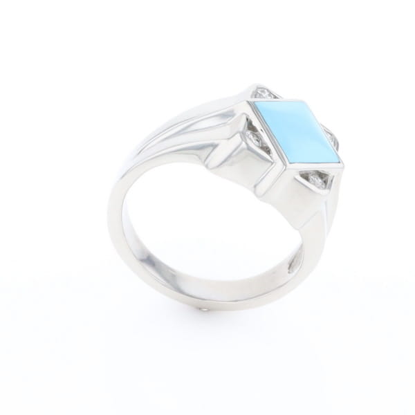 Natural Sleeping Beauty Turquoise ring diamond shape inlaid design with .16ctw round diamonds