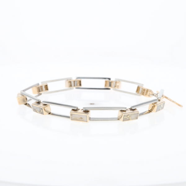 Gold Quartz Bracelet Rectangle Link Inlaid with Toggle Clasp G2