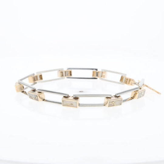 Gold Quartz Bracelet Rectangle Link Inlaid with Toggle Clasp G2