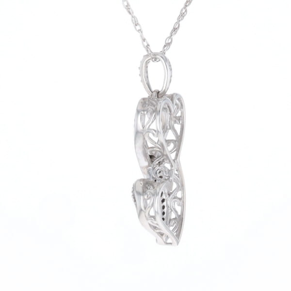 Blue and White Diamond Double Open Heart Pendant with 16" Singapore Chain
