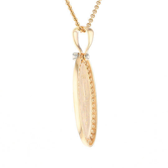 Gold Quartz Necklace .54ctw Halo Diamond Oval Inlaid Pendant