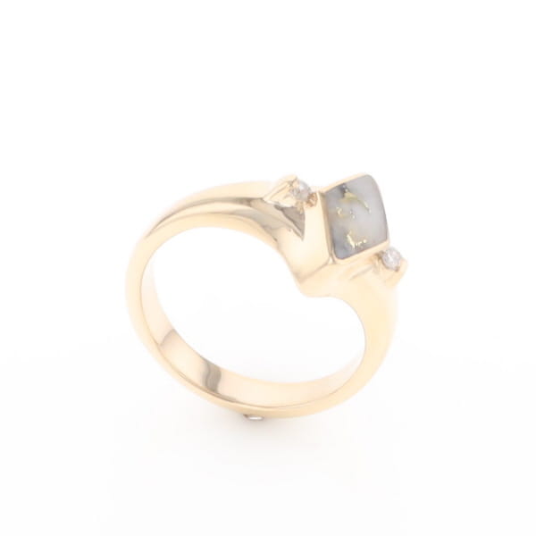 G2 Gold Quartz Ring Diamond Shape Inlaid with 0.05ctw Round Diamonds