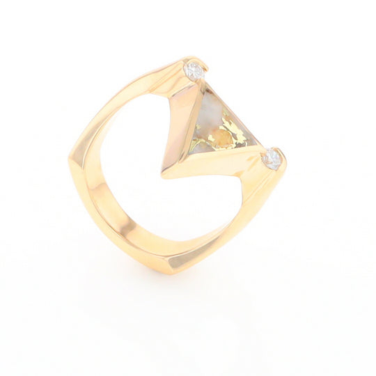 Gold Quartz Ring Triangle Inlaid Design With .14ctw Round Diamonds