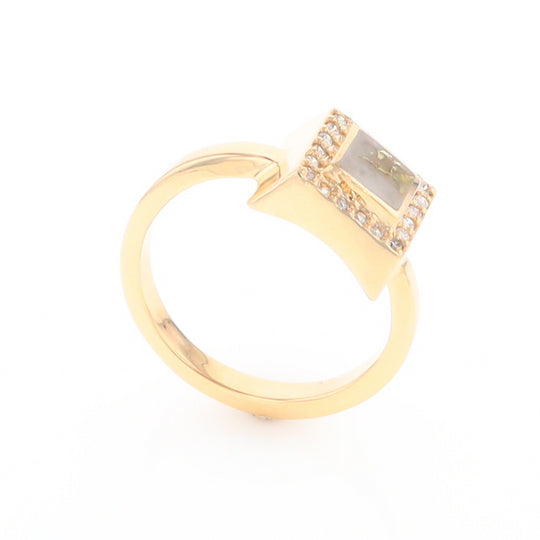 Gold Quartz Ring Square Inlaid Halo .14ctw Diamonds Design